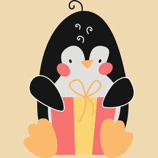 企鹅抱礼盒的温馨画面