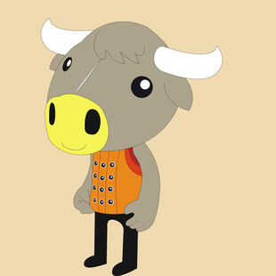 卡通水牛形象身着橙色背心