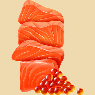 堆叠的三文鱼与鱼子酱