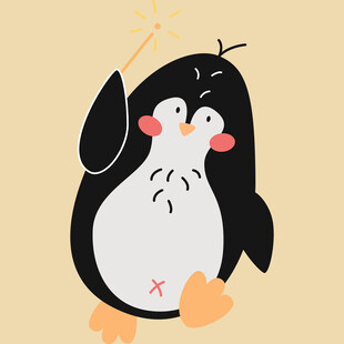 可爱企鹅挥舞魔法棒