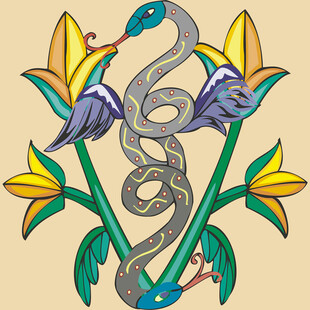 蛇缠花枝装饰图案