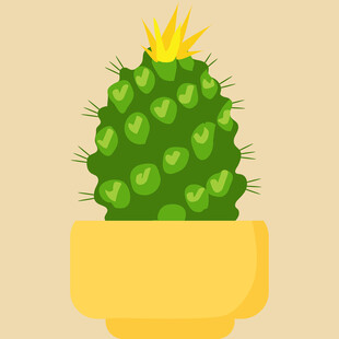 黄色花盆中的绿色仙人掌