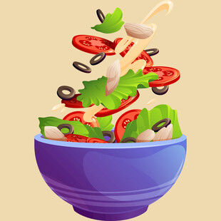 紫色碗中缤纷蔬菜沙拉