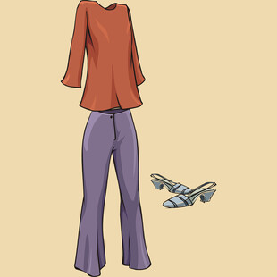 女士上衣配长裤及高跟鞋