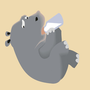 躺着吃冰淇淋的可爱河马