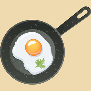 平底锅中煎着的荷包蛋