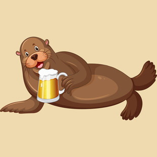 海獭手持啤酒惬意躺卧