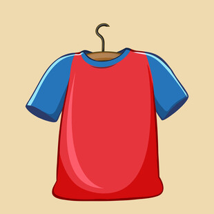 红蓝短袖上衣挂在衣架上