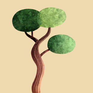 手绘卡通风格绿色树木