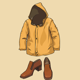 黄色连帽外套与棕色短靴
