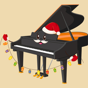 圣诞黑猫与装饰钢琴