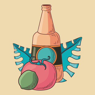 插画中的饮料与水果组合