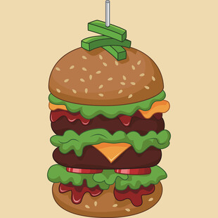 超厚美味多层汉堡插画