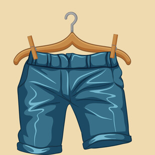 挂在衣架上的蓝色牛仔短裤