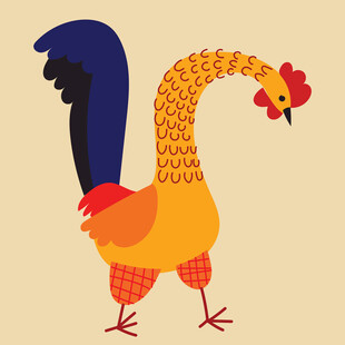 卡通风格的多彩公鸡形象