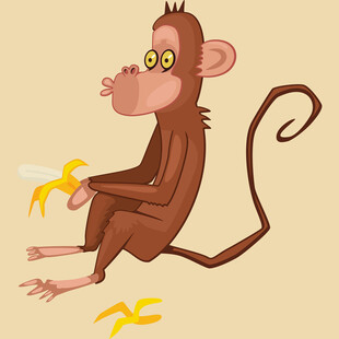 猴子惬意吃香蕉插画