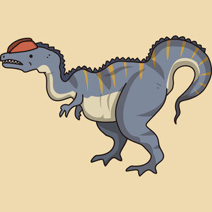 卡通蓝恐龙头戴红帽