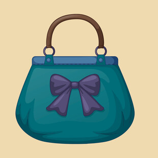 蓝绿手提包配紫色蝴蝶结