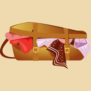 复古风手提包内物品展示