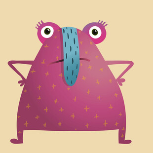 紫色卡通怪物双手叉腰