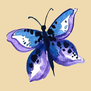 水彩绘蓝色斑点蝴蝶