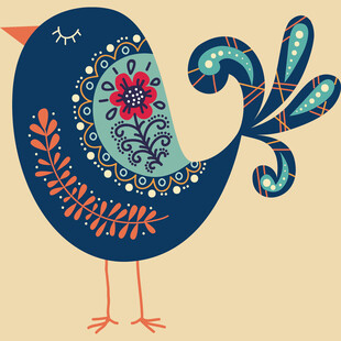 手绘装饰风蓝色小鸟图案