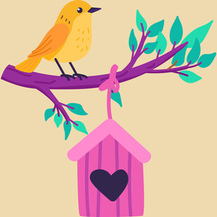 枝头小鸟与爱心鸟舍