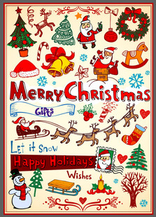 圣诞元素手绘插画