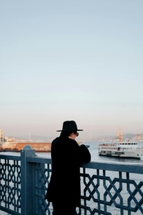 男子凭栏赏海景