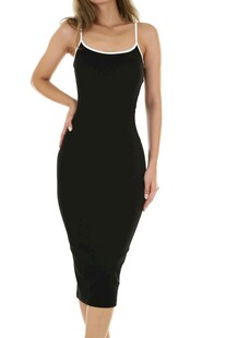黑色吊带修身中长款连衣裙
