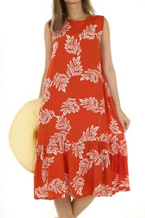 红色印花无袖连衣裙展示