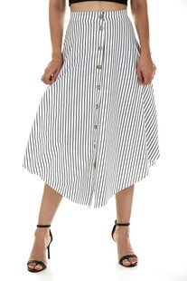 白色纽扣装饰不规则半身裙