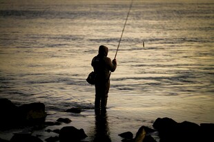 海边独钓者的静谧时刻