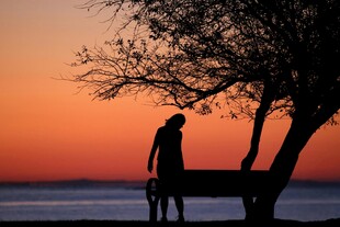 夕阳下的孤独身影