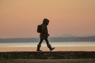 夕阳下独行的背影