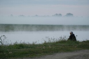 湖畔独影 雾霭中的静谧时刻