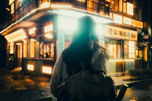 夜晚街头独行的背影