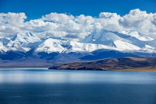 雪山下的宁静湖泊