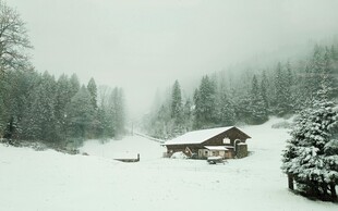 雪覆山林中的温馨小屋