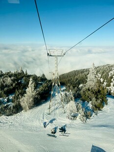 雪山上的缆车美景