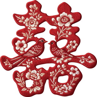 中式传统双喜喜鹊剪纸图案