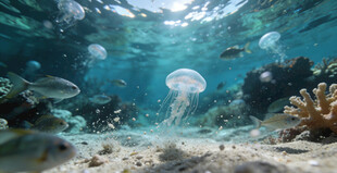 海底奇幻水母与多彩鱼类