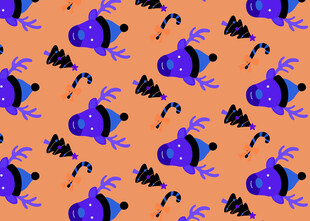 紫色章鱼图案的橙色背景