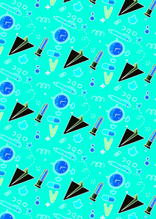 蓝绿底色飞机圆点图案