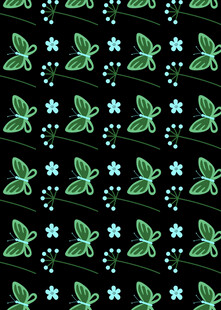 绿色蝴蝶星星黑色背景图案