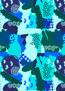 蓝绿色调仙人掌图案设计