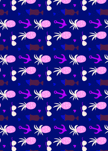深蓝底粉色螃蟹图案纹理