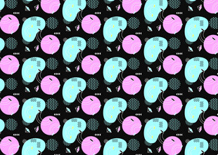 粉蓝圆点黑色背景图案