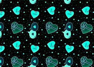 蓝心黑底梦幻图案背景