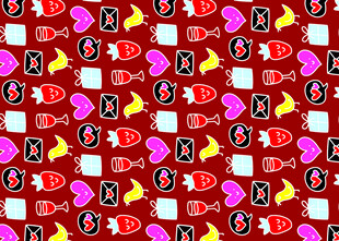 多彩卡通图案红色背景图